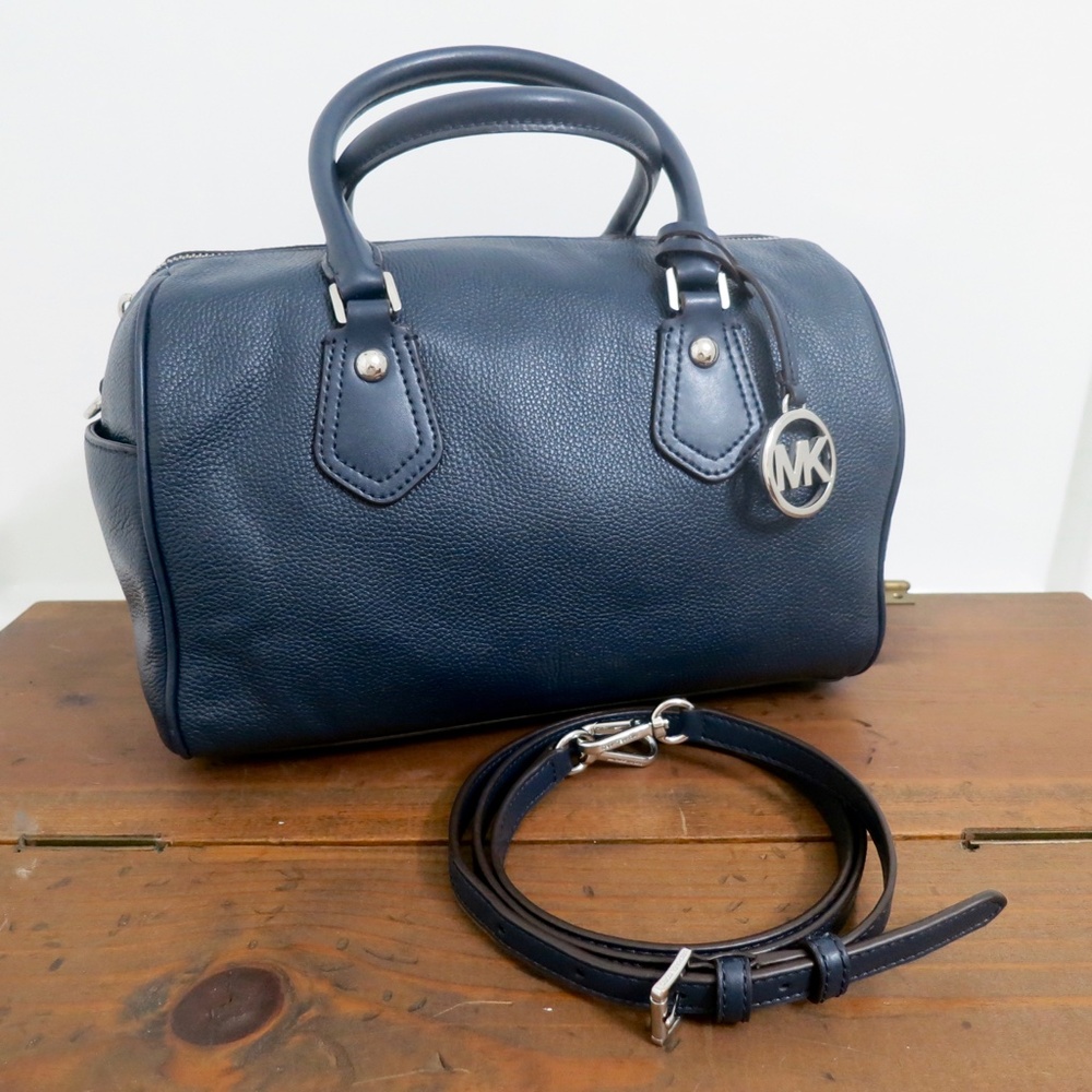 Michael Kors Aria Leather Satchel  / Boston Bag Medium in Navy Blue